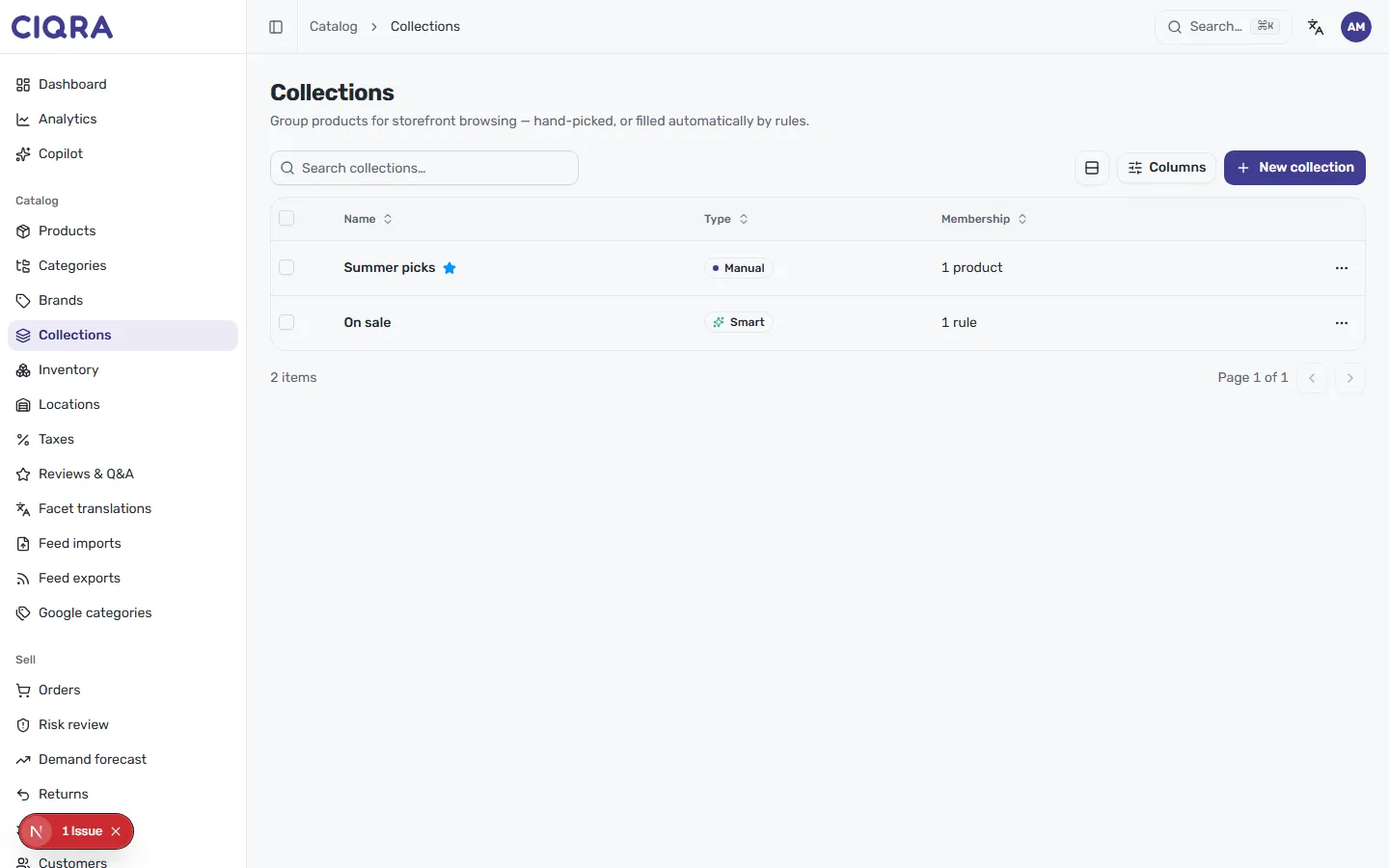 The Collections list showing Manual and Smart collections with membership counts